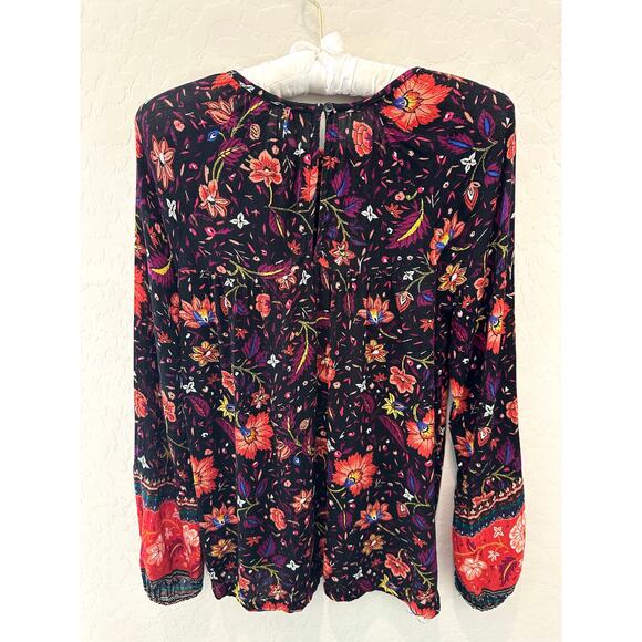 OLD NAVY | Black Multicolor Floral Boho Peasant Blouse Top | Small - Picture 5 of 7